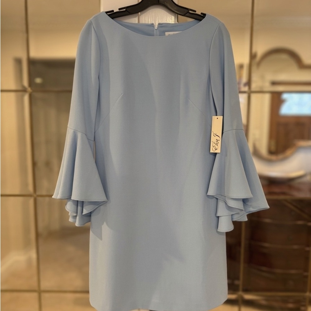 Eliza J Light Blue Ruffle-Sleeve Dress